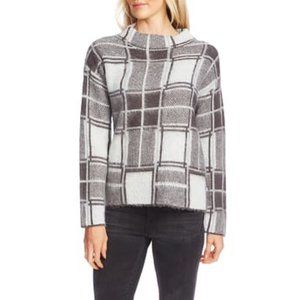 Vince Camuto Plaid Mock Neck Sweater Grey M NWT